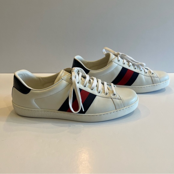 Gucci Ace Embroidered Low-Top Sneakers in White with Navy&Red - Men size US 9.5 - Picture 7 of 16